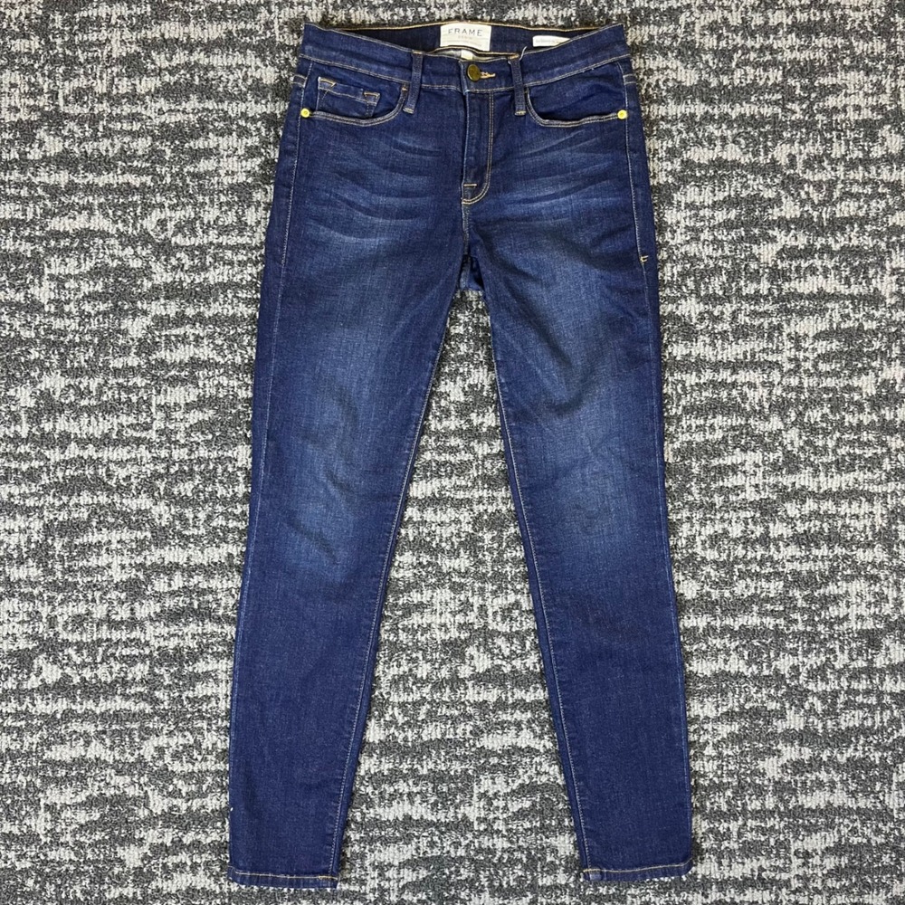 FRAME Le Skinny de Jeanne Crop Jeans Womens‎ 27 Blue Dark Wash Mid Rise Denim